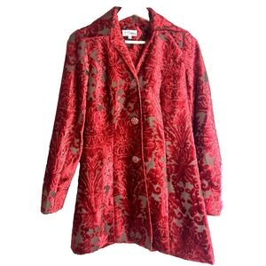 3 Sisters Velvet Flocked Coat Y2K Boho Funky Artsy Red/Brown Size XS